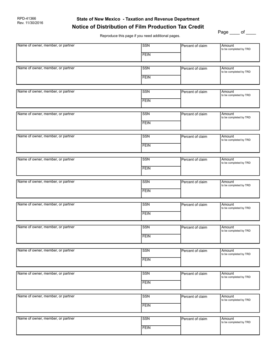 Form RPD-41366 Notice of Distribution of Film Production Tax Credit - New Mexico, Page 2
