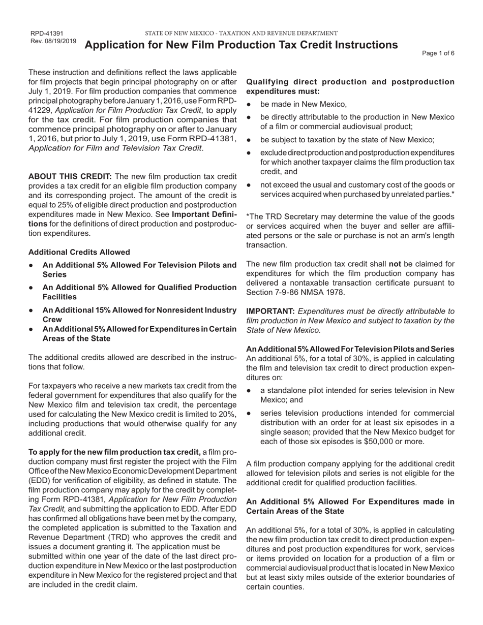 Form RPD-41391 Application for New Film Production Tax Credit - New Mexico, Page 2