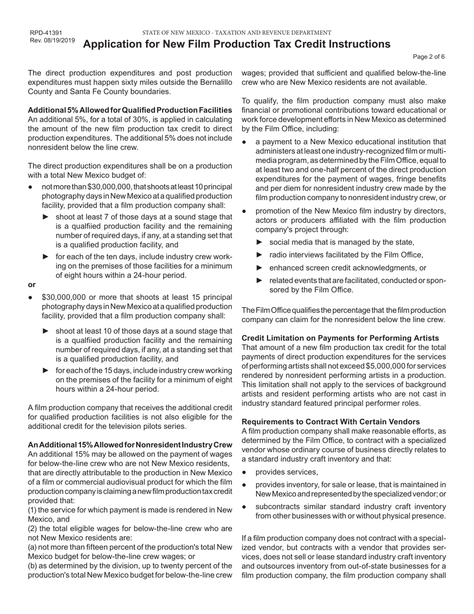 Form RPD-41391 Application for New Film Production Tax Credit - New Mexico, Page 3