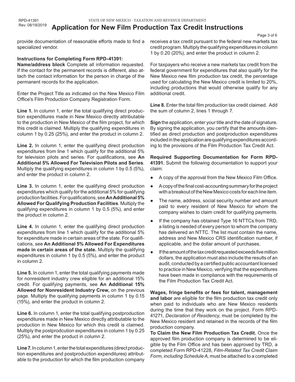 Form RPD-41391 Application for New Film Production Tax Credit - New Mexico, Page 4