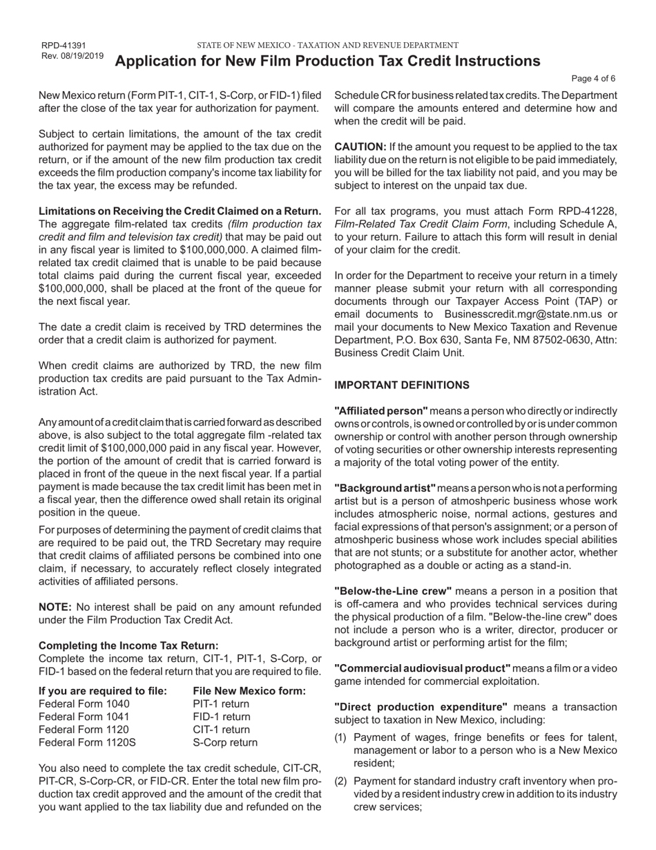 Form RPD-41391 Application for New Film Production Tax Credit - New Mexico, Page 5