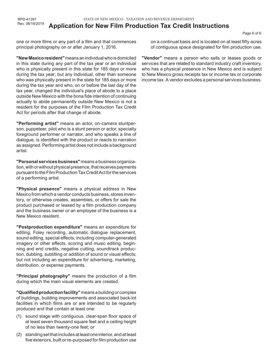 Form RPD-41391 Application for New Film Production Tax Credit - New Mexico, Page 7