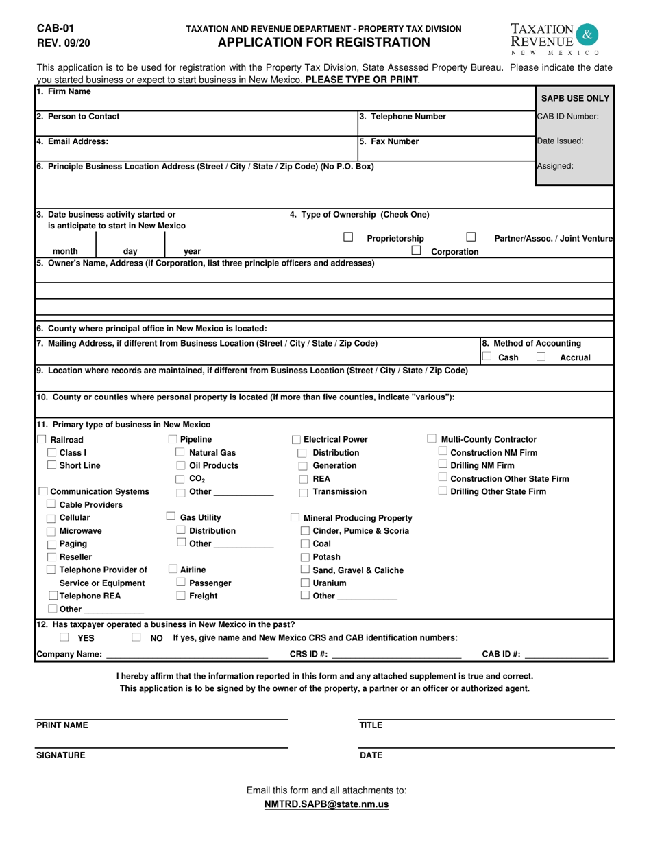 Form CAB-01 - Fill Out, Sign Online and Download Printable PDF, New ...