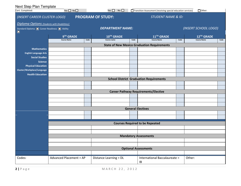 Next Step Plan Template - New Mexico, Page 2