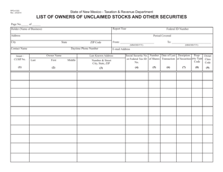 Document preview: Form RPD-41203 List of Owners of Unclaimed Stock and Other Securities Form - New Mexico