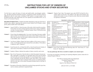 Form RPD-41203 List of Owners of Unclaimed Stock and Other Securities Form - New Mexico, Page 2