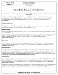 Waiver Entity Form COI Waiver Entity Change of Information Form - New York