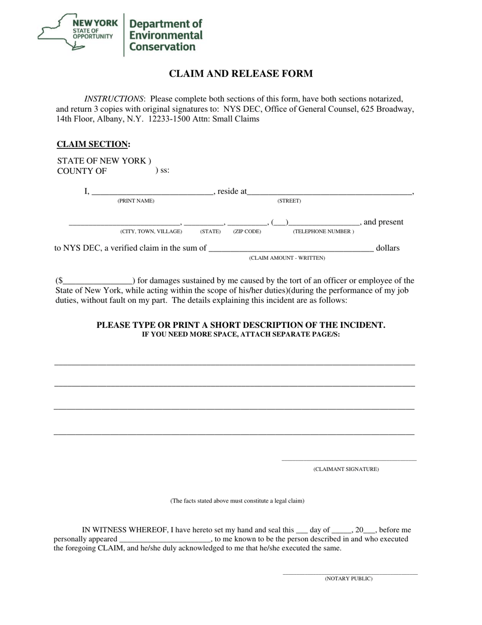 New York Claim and Release Form - Fill Out, Sign Online and Download ...