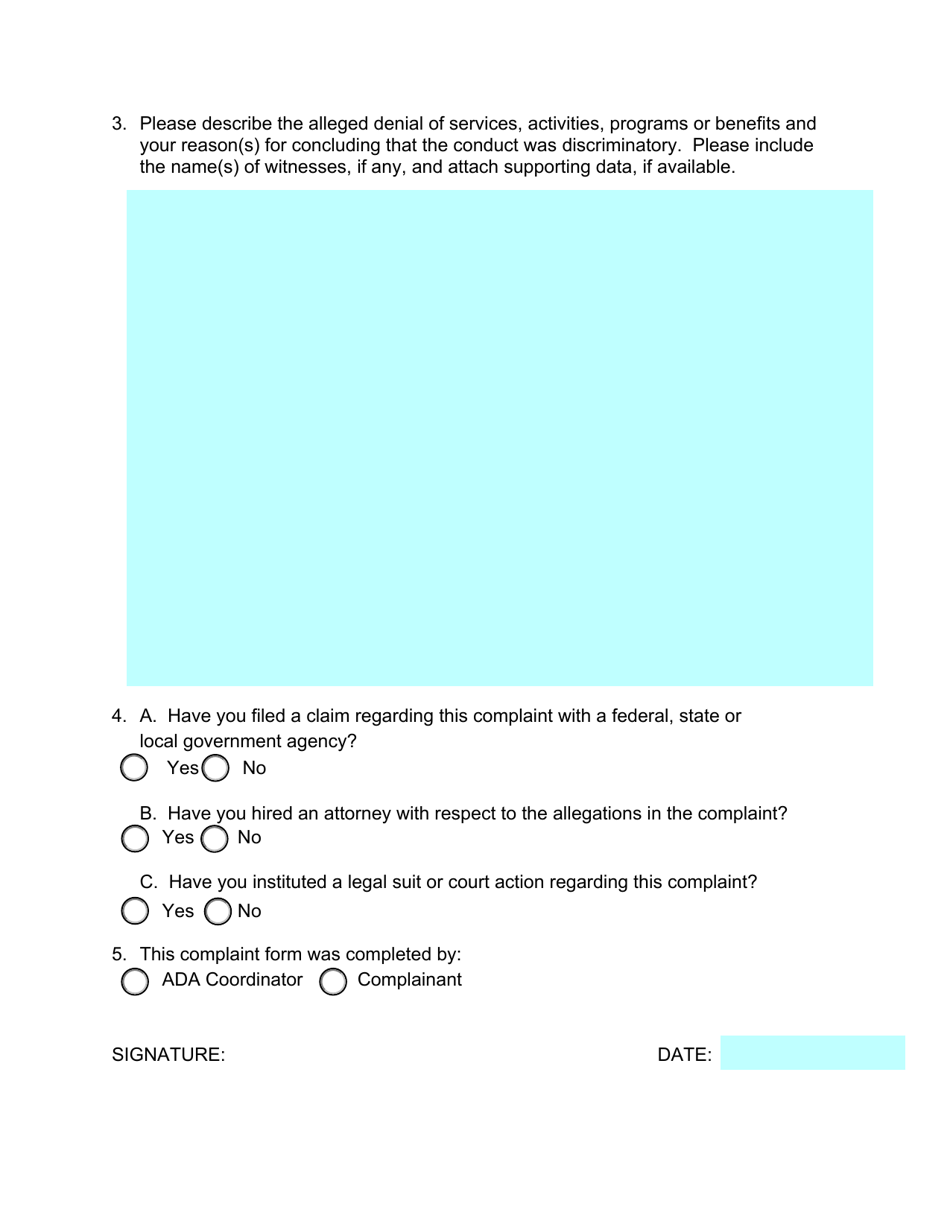 Americans With Disabilities Act Complaint Form - New York, Page 2