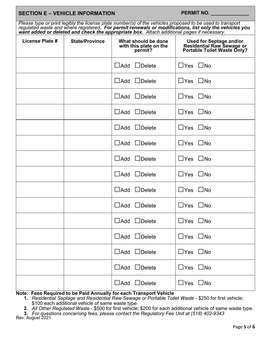 6 Nycrr Parts 364 / 381 Waste Transporter Permit Application - New York, Page 5