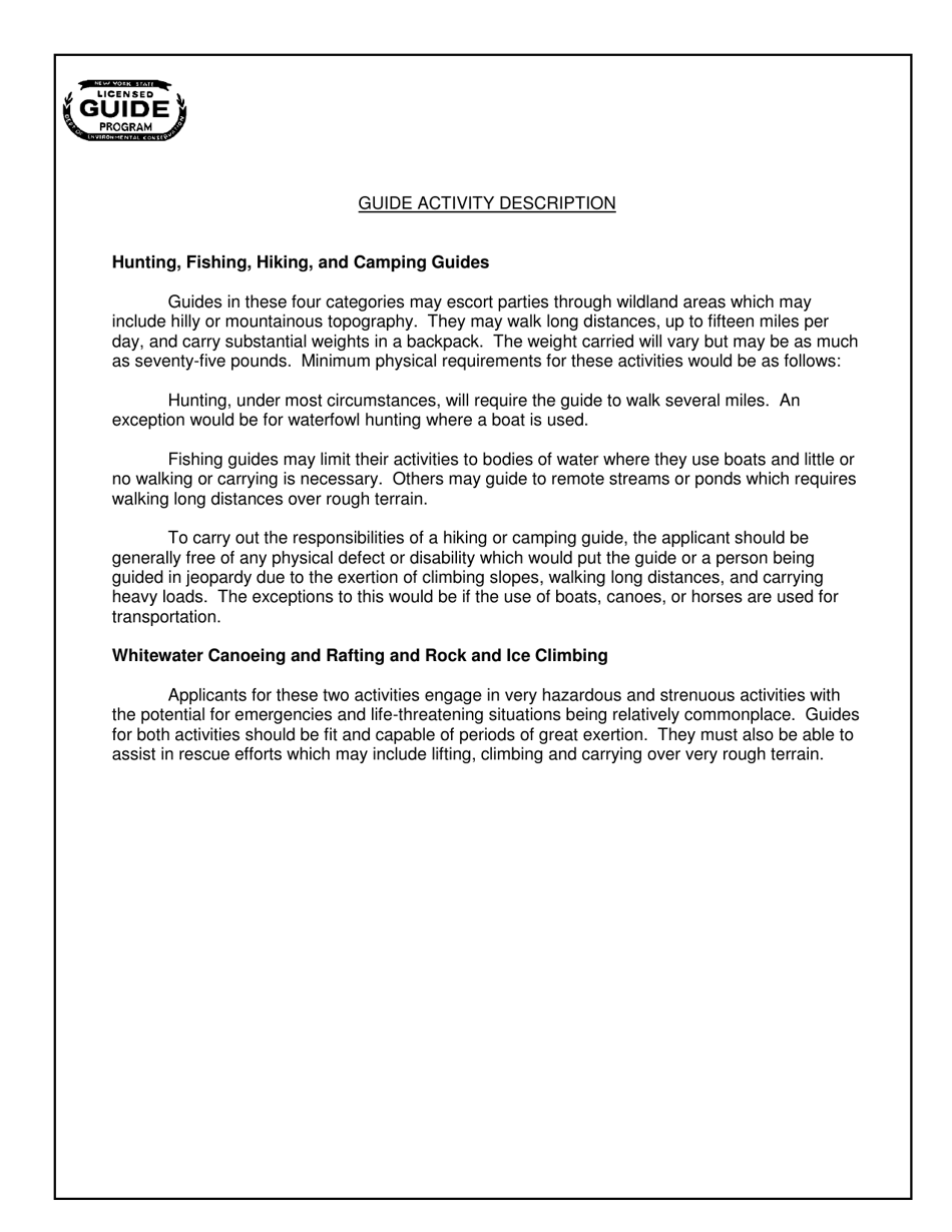 Physicians Statement of Physical Ability to Guide - New York, Page 2