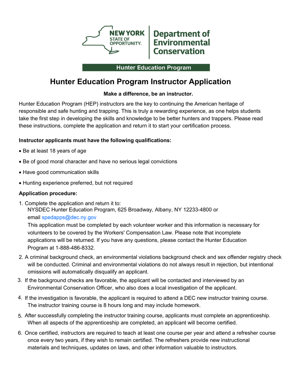 New York Hunter Education Program Instructor Application Fill Out