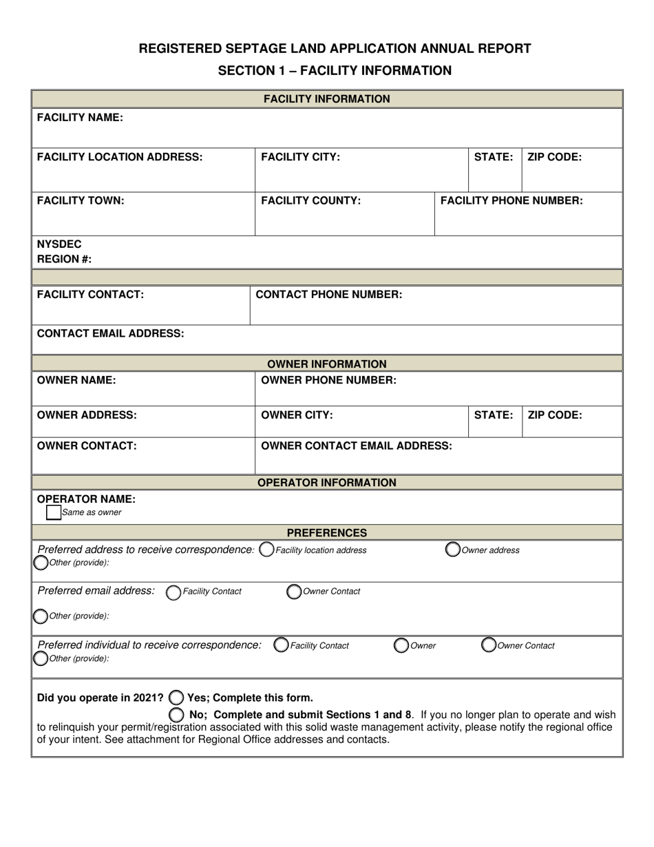 Registered Facility Annual Report - Septage Land Application (Including Composting Toilet Residuals) - New York, Page 2