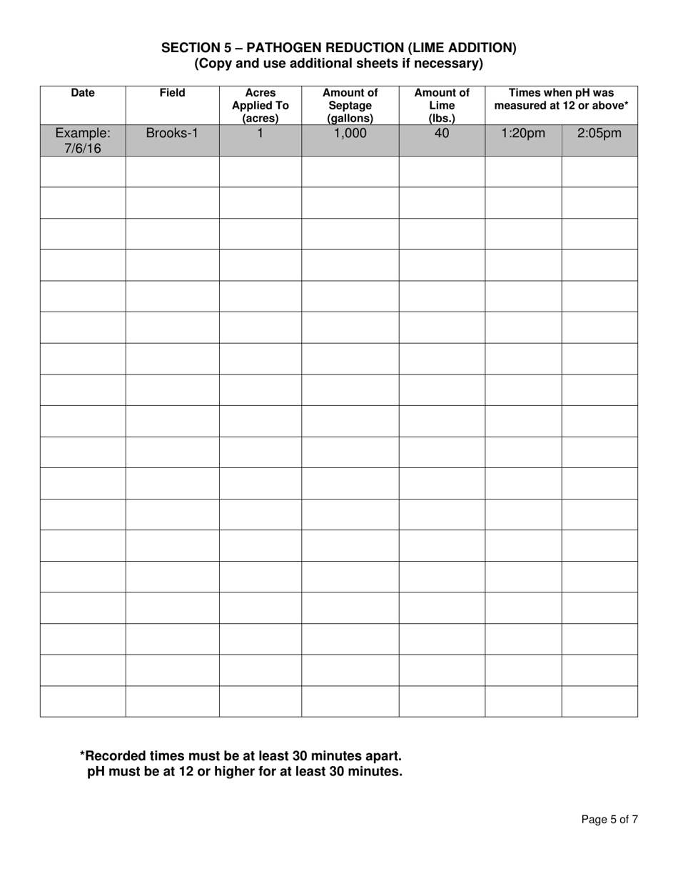 Registered Facility Annual Report - Septage Land Application (Including Composting Toilet Residuals) - New York, Page 5