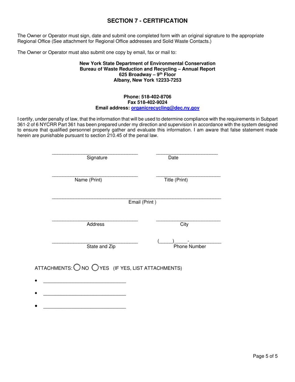 Registered Septage Storage Facility Annual Report - New York, Page 5