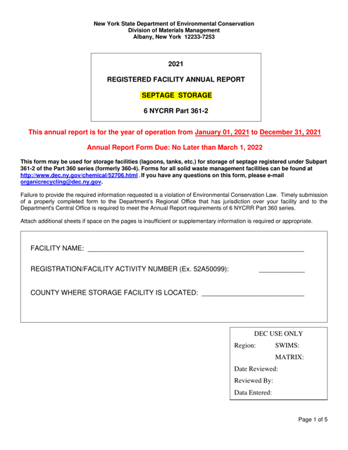 Registered Septage Storage Facility Annual Report - New York Download Pdf