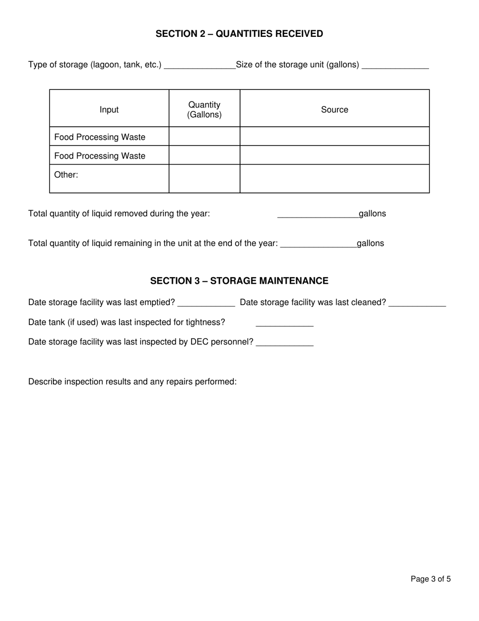 Registered Recognizable Food Processing Waste Storage Facility Annual Report - New York, Page 3