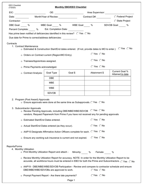 Monthly Ebo / EEO Checklist - New York Download Pdf