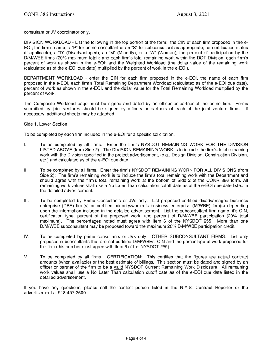 Instructions for Form CONR386 Current Workload and Last Designation Disclosure - New York, Page 4