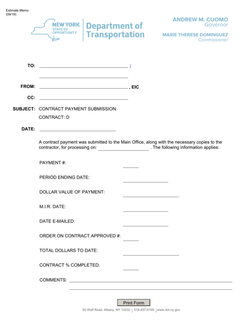 Contract Payment Memo - New York Download Pdf