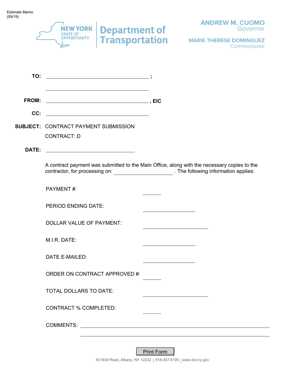 Contract Payment Memo - New York, Page 1