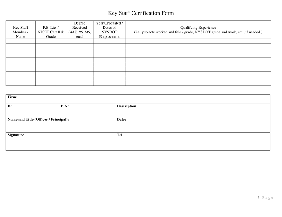 Key Staff Certification Form - New York, Page 3