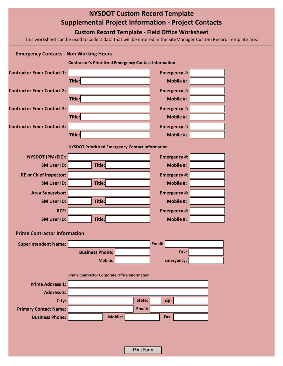 Custom Record Template - Project Contacts - New York, Page 1