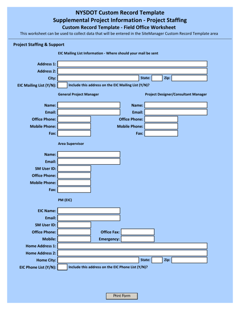 Custom Record Template - Project Staffing - New York Download Pdf