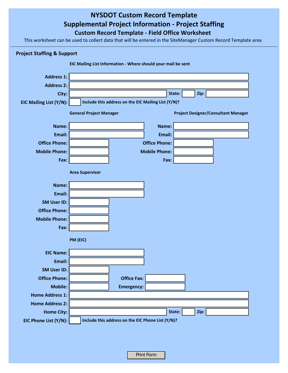 Custom Record Template - Project Staffing - New York, Page 1