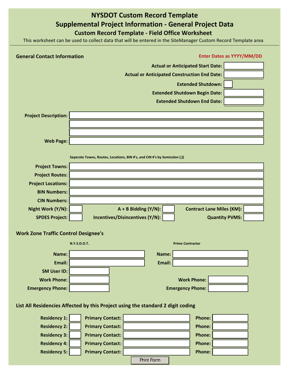 Custom Record Template - General Project Data - New York, Page 1