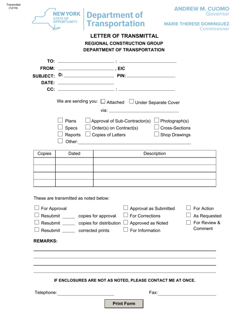 Letter of Transmittal - New York Download Pdf