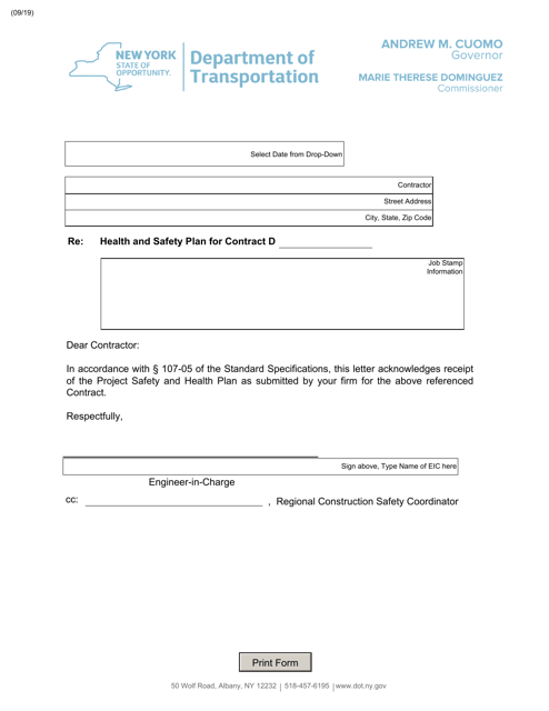 Letter Approving Contractors Health & Safety Plan - New York Download Pdf
