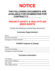 Document preview: Contacts for Project Safety & Health Plan Msds Sheets - New York