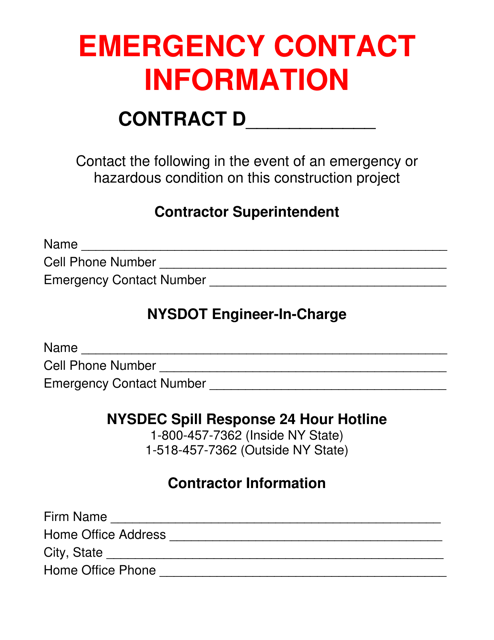 "Emergency Contact Information" - New York Download Pdf