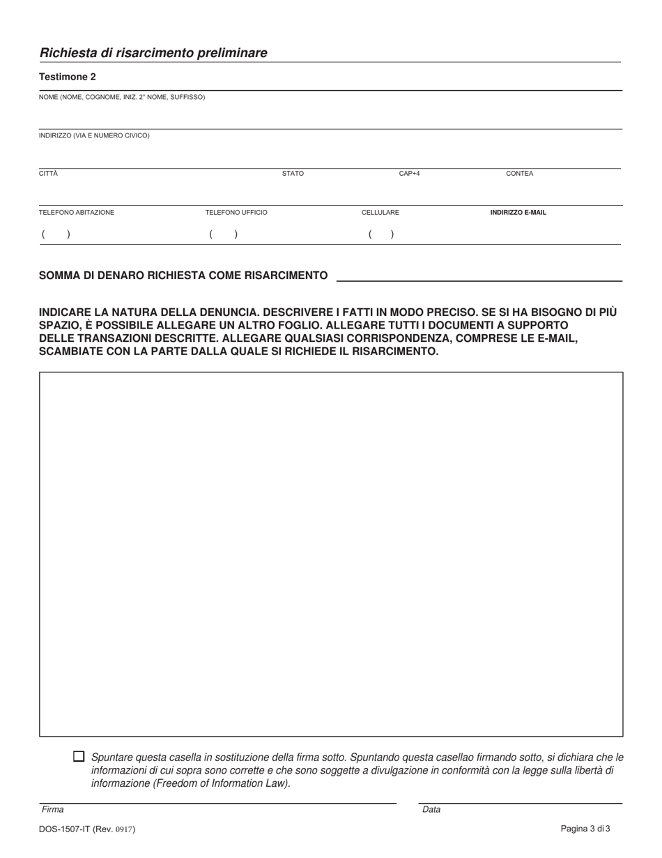Form DOS-1507-IT Preliminary Statement of Complaint - New York (Italian), Page 3
