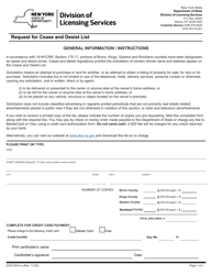 Document preview: Form DOS1533-F-A Request for Cease and Desist List - New York