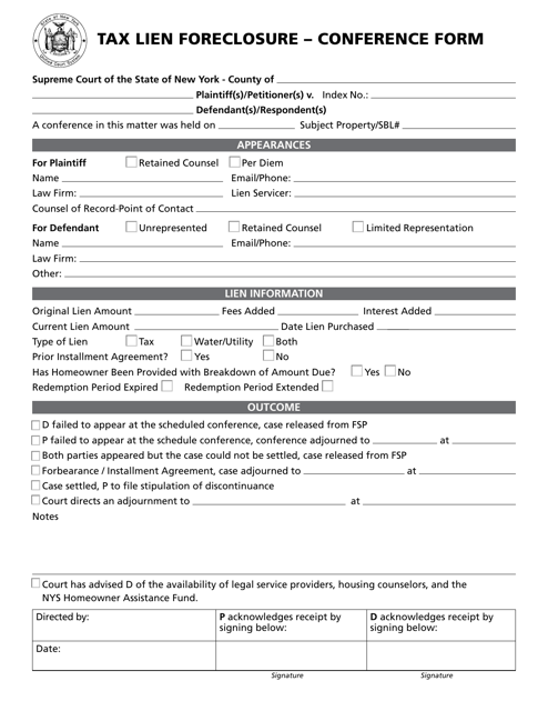 Tax Lien Foreclosure - Conference Form - New York Download Pdf