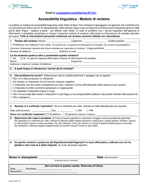 Language Access Complaint Form - New York (Italian) Download Pdf