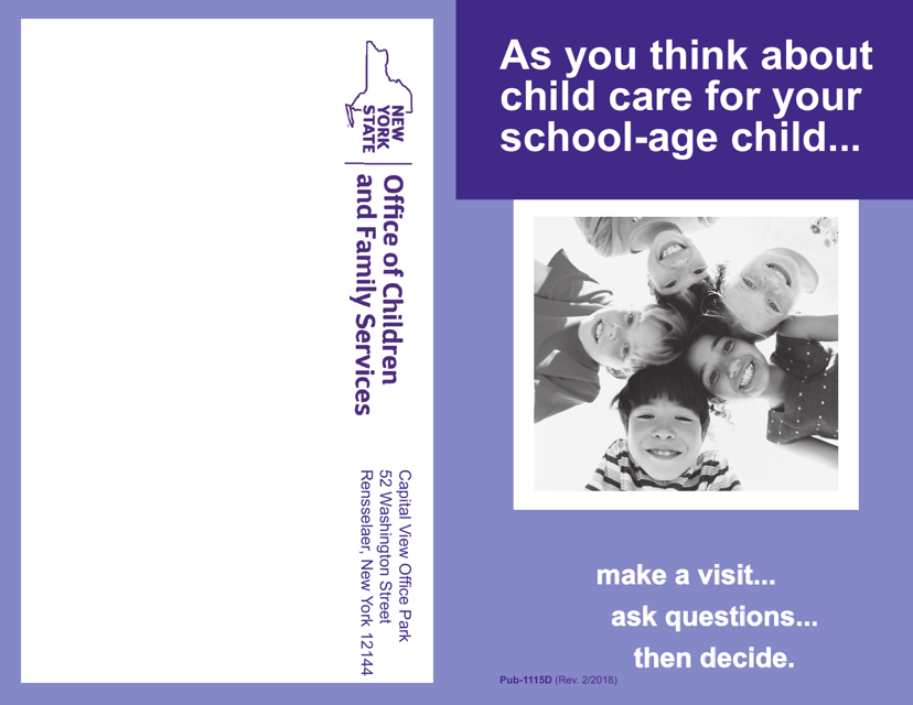 Form PUB-1115D As You Think About Child Care for Your School-Age Child - New York
