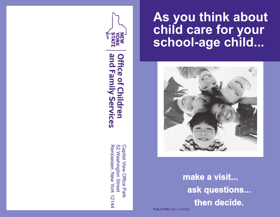 Form PUB-1115D As You Think About Child Care for Your School-Age Child - New York, Page 1