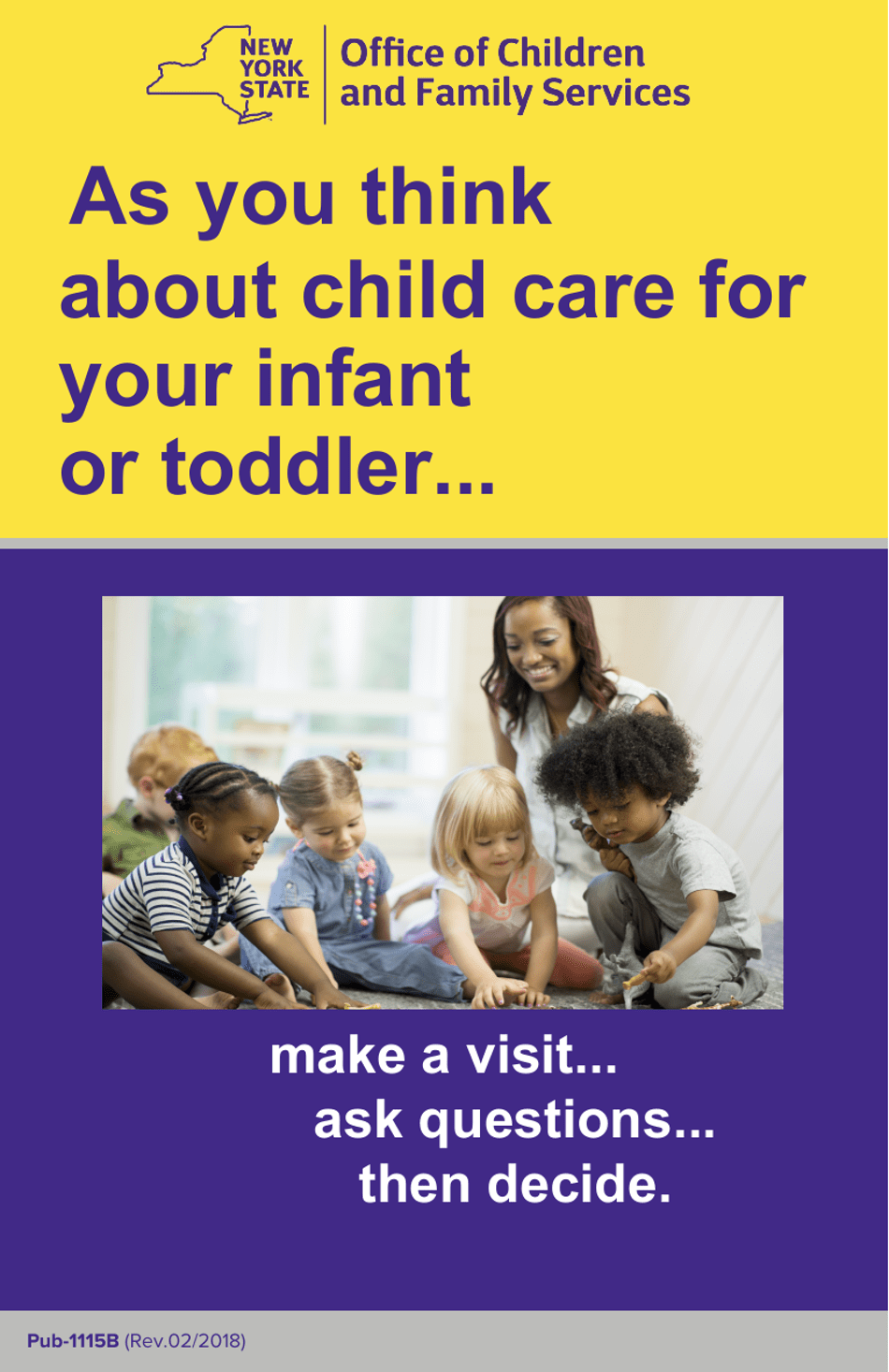 Form PUB-1115B As You Think About Child Care for Your Infant or Toddler - New York, Page 1