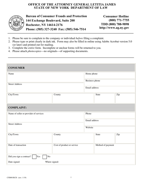 Form CFB001RCR Rochester Complaint Form - New York