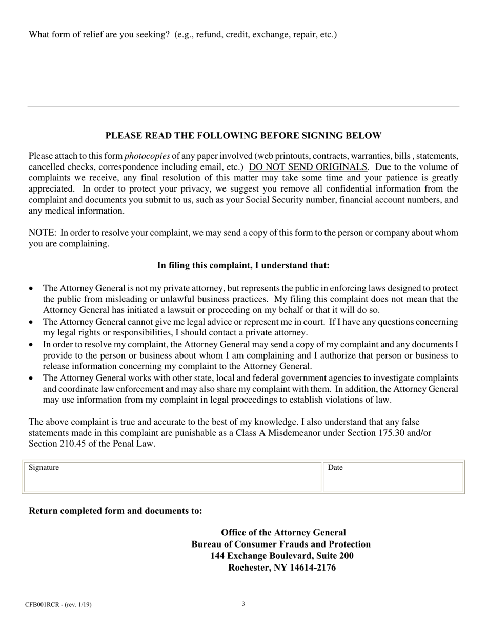 Form CFB001RCR Rochester Complaint Form - New York, Page 3
