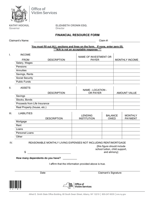 Financial Resource Form - New York Download Pdf