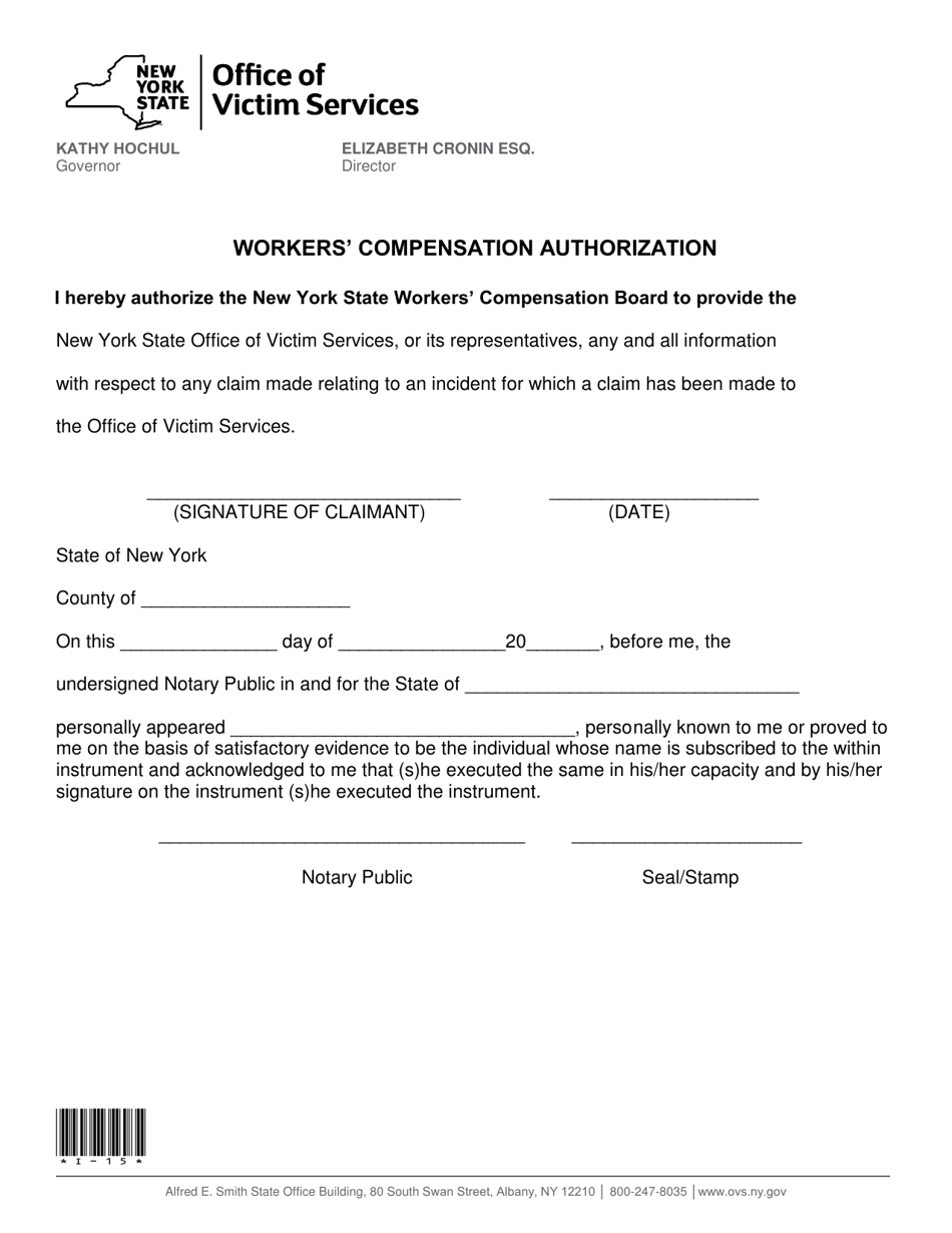 Form I-15 Workers Compensation Authorization - New York, Page 1