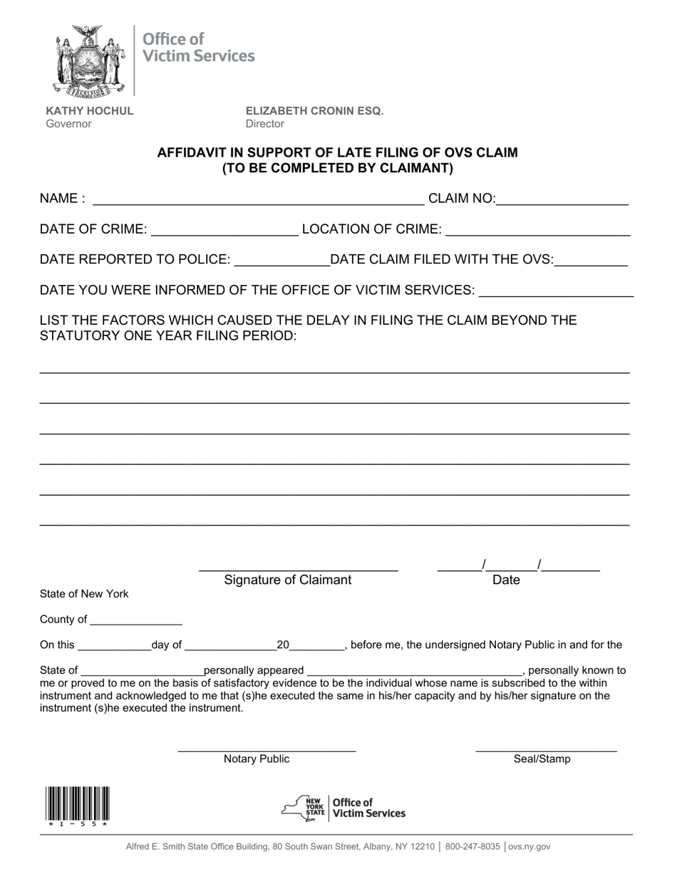 Form I-55 Affidavit in Support of Late Filing of Ovs Claim - New York, Page 1