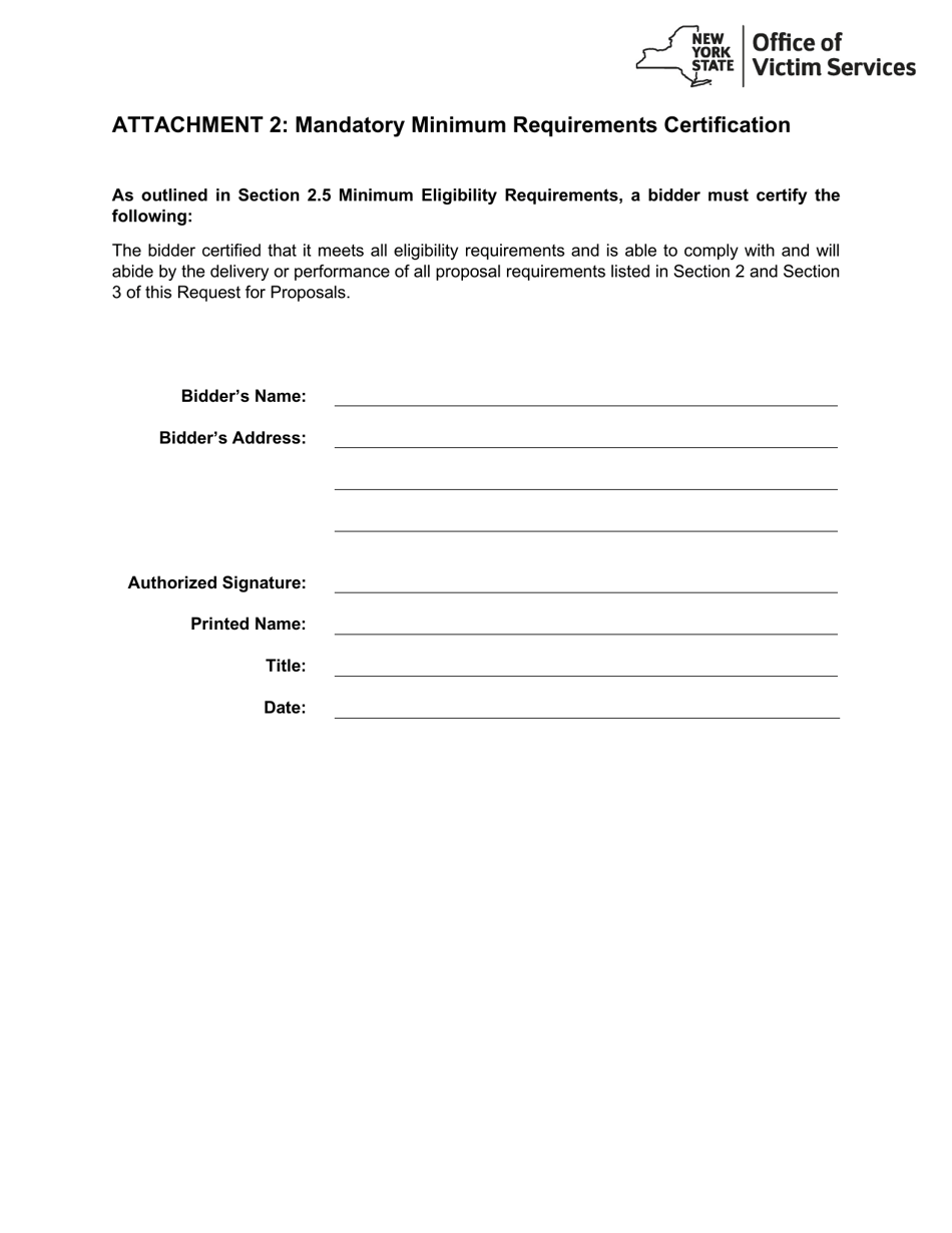 Attachment 2 Mandatory Minimum Requirements Certification - New York, Page 1