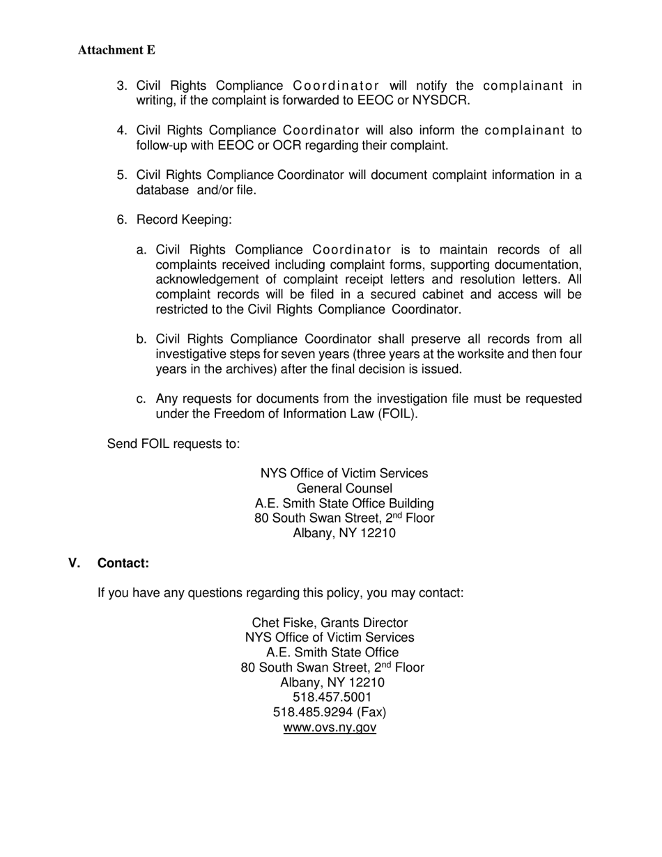 Attachment E Ovs Voca Discrimination Complaint Policies and Procedures - New York, Page 5