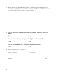 Complaint Form - Ada Programs and Services - New York, Page 2