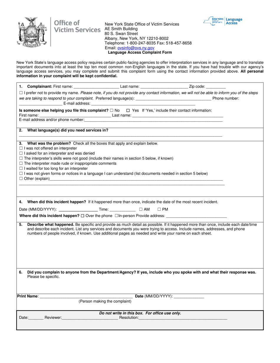 New York Language Access Complaint Form - Fill Out, Sign Online and ...